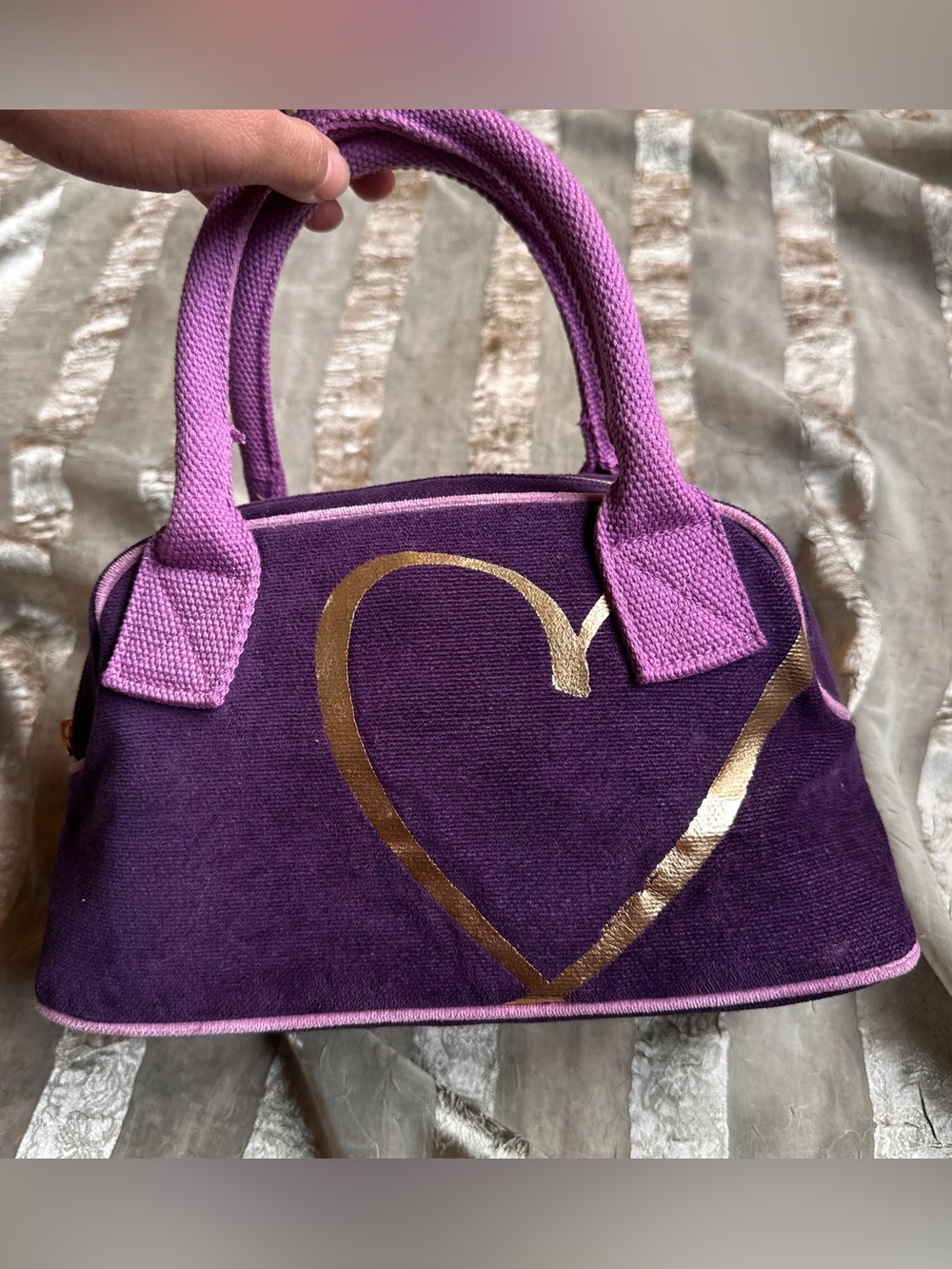 Y2K mcbling Victorias Secret Purple Velour Bowler Handbag Heart charm